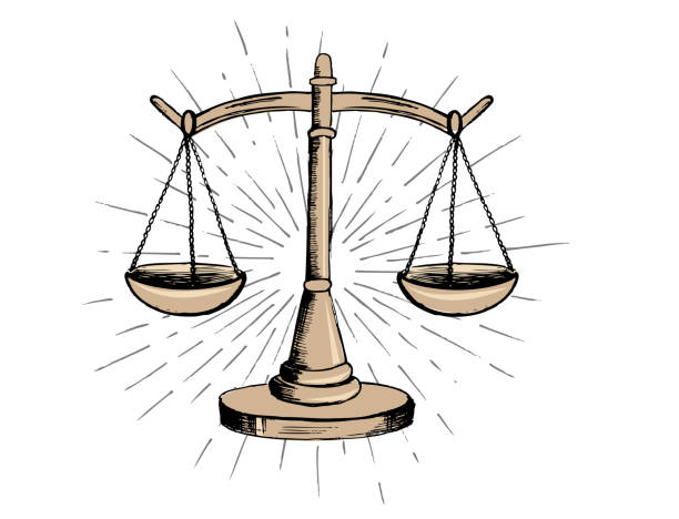 ilustrações de stock, clip art, desenhos animados e ícones de scales. hand drawn vector illustration. - scales of justice illustrations