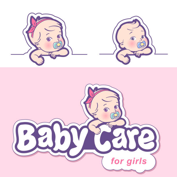 ilustrações de stock, clip art, desenhos animados e ícones de diaper logo template. baby in diaper emblem. - baby goods