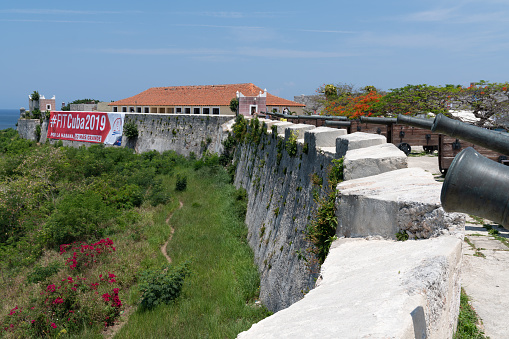 Cannons at Fort of Saint Charles or Fortaleza de San Carlos de la Cabana in Havana, Cuba. spting 2019