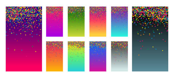 Soft color vibrant gradient modern screen vector ux ui design palette for mobile. Living smooth colorful background set in trendy colors with bright confetti. Festive vector illustration Soft color vibrant gradient modern screen vector ux ui design palette for mobile. Living smooth colorful background set in trendy colors with bright confetti. Festive event vector illustration anniversary background stock illustrations