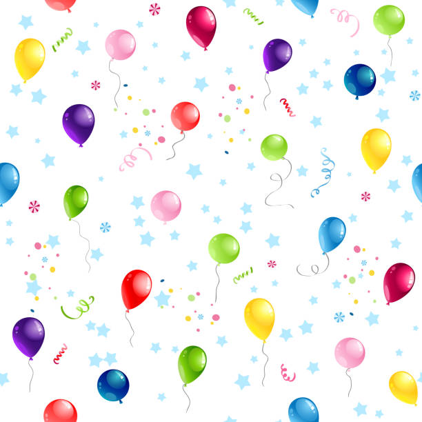 White seamless pattern Holiday seamless pattern for design banner, ticket, leaflet, card, poster and so on. Happy birthday background and balloons balloon designs stock illustrations