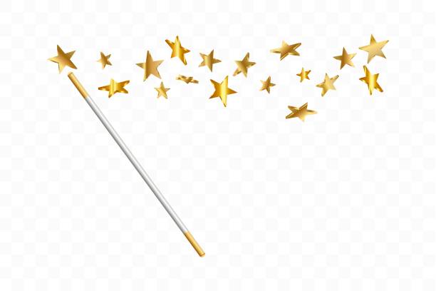 istock Magic wand with 3d stars on transparent background. Trace of gold dust. Magic abstract background isolated. Miracle and magic. Vector illustration. 1169896239