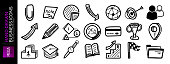 istock Set of hand drawn business and office, finance icons - stitcher, note, chart, target, user, arrow, growth and other icons 1169898521