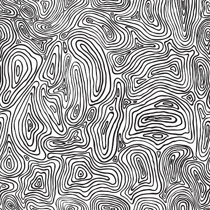abstract black and white curly hand drawn lines seamless pattern map-like for background, wallpaper, label, banner, texture, cover, card etc. vector design.