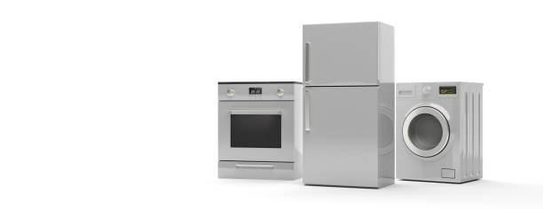 istock White home appliances set isolated on white background. 3d illustration 1169906639