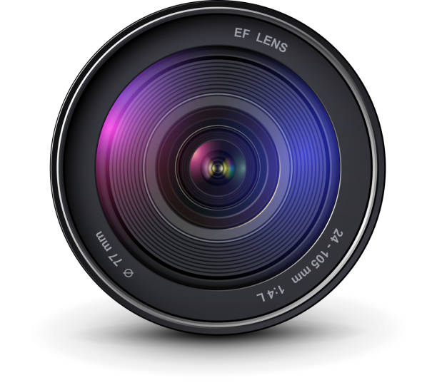 Camera photo lens Camera photo lens, 3D vector icon. telephoto lens stock illustrations