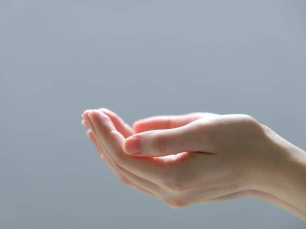 istock Woman hands on gray  background 1169909125