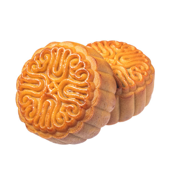 istock Two Chinese mooncake isolated on white background by overlooking front view 1169909155
