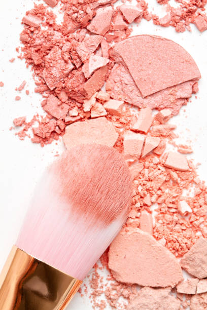 Professional make-up brush on crushed blush. Make up artist, beauty salon, beauty blog Professional make-up brush on crushed blush. Make up artist, beauty salon, beauty blog concept foundation make up stock pictures, royalty-free photos & images