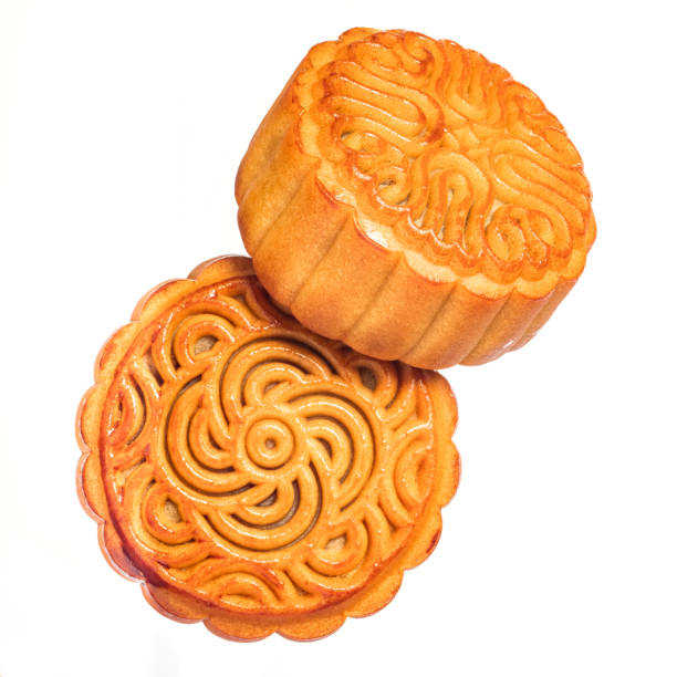 istock Two Chinese mooncake isolated on white background by top view. 1169909699