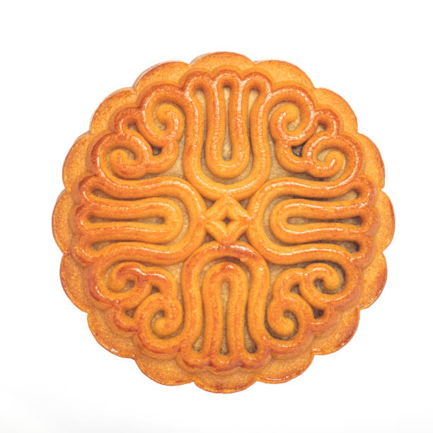 Chinese mooncake isolated on white background by top view.