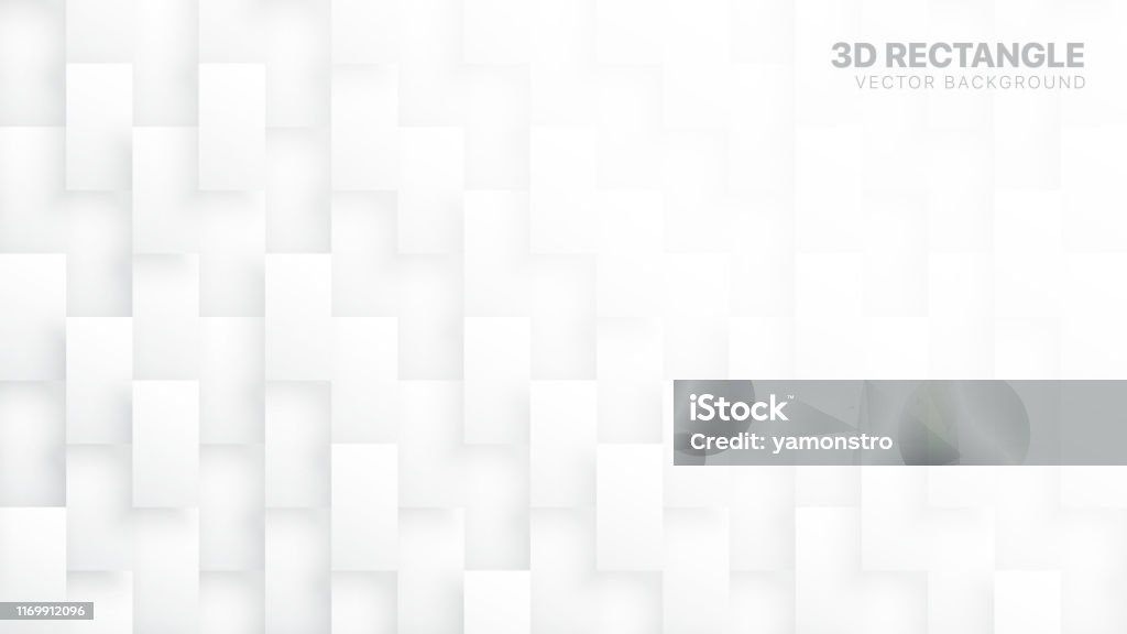 3D Wektor Rectangle Bloki Koncepcyjne Tech Biały abstrakcyjne tło. Abstrakcyjna biała szeroka tapeta. Lekka subtelna tekstura - Grafika wektorowa royalty-free (Wzór - Opis)