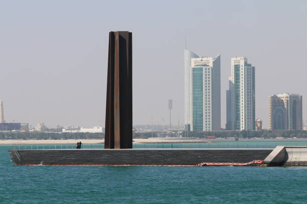 Qatar , Doha, MIA PArk, 7 Sculpture, Large Sculpture,  Sculpture, Sculpture,  80-foot high steel artwork , Artwork, Designed by , American artist Richard Serra, Richard Serra,heptagonal, seven-sided shape celebration, Spiritual, Scientific, Significance of the number 7 in Islamic culture, Islam, Number 7, culture,Inspiration, minaret,Middle East,Gulf County, Museum, Museum of Islamic Art, BlueSky, Sky, Tower, Skyscapes,  February 2016