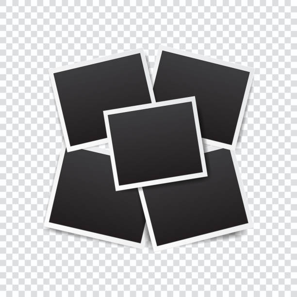 sada prázdného rámečku fotografie s bílým ohraničením a černým obdélníkovým prvkem na průhledném pozadí. polaroid nebo instantní fotorámeček karta návrh šablona dekorace pro design - jihovýchodní asie fotky stock ilustrace