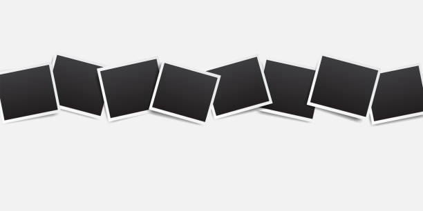 pusta ramka na zdjęcia z białym obramowaniem i czarnym elementem prostokąta na białym tle. polaroid lub instant photo frame card mockup szablon dekoracji do projektowania - collage stock illustrations