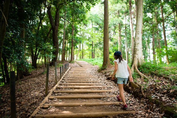 istock Girl climbing stairs in forest 1169915040