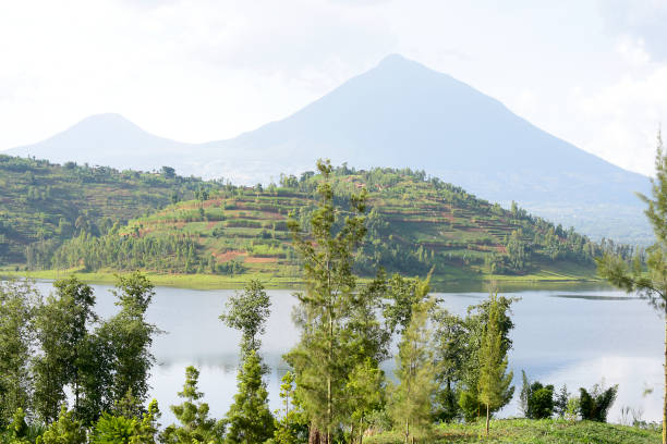 The lake Ruhondo at the foot of Virunga volcanoes range - Rwanda stock photo