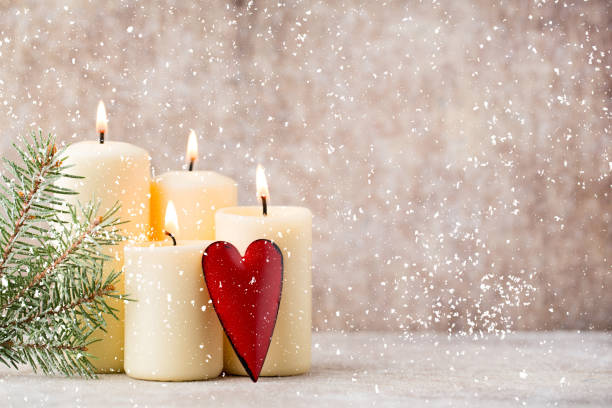 Christmas candles and lights. Christmas background.