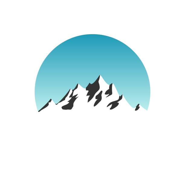illustrations, cliparts, dessins animés et icônes de belle silhouette de montagne dans le cercle bleu de ciel de lumière du jour sur le logo blanc de fond - himilaya