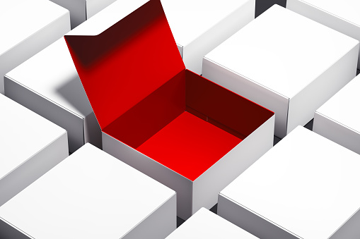 Whit Box Inside Blank White Realistic Cardboard Boxes And One Box Is Opened And Red ...