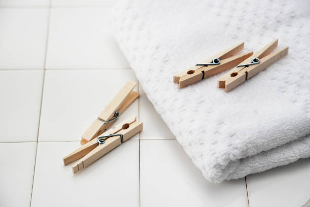 istock Laundry scissors and clean towels placed on the tiles 1169929544