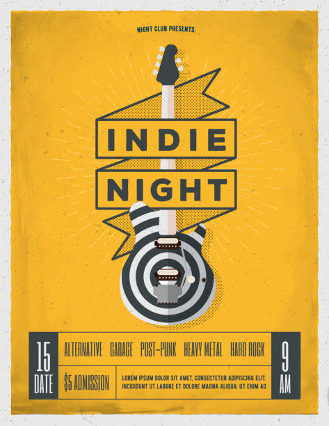 Indie Rock Music Night Party, Festival Flyer. Indie Rock Music Night Party, Festival Flyer, Poster, Banner Template For Your Event. Trendy Vintage Styled Vector Illustration. music festival stock illustrations