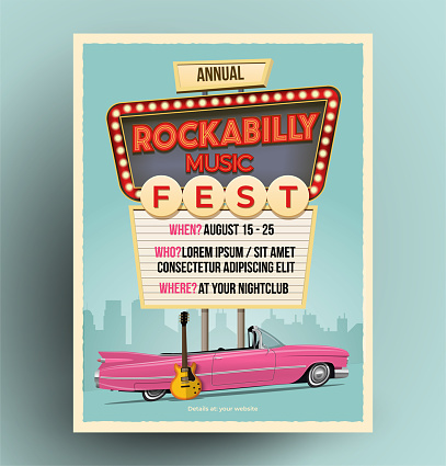 Rockabilly Music Festival Party Or Concert Promo Poster Stock Illustration - Download Image Now - iStock