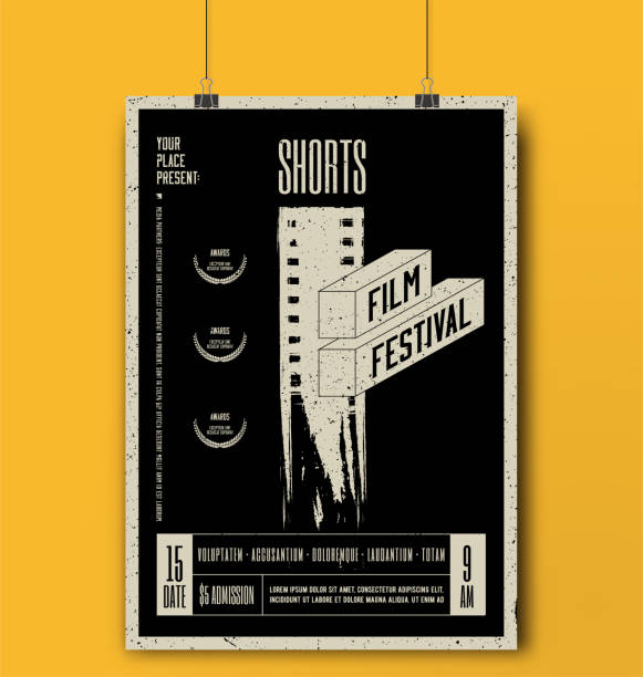 ilustraciones, imágenes clip art, dibujos animados e iconos de stock de plantilla del festival de cine de cortometrajes. - póster de película