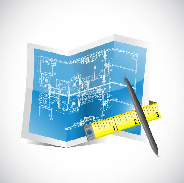 Blueprint and measuring tape illustration design Blueprint and measuring tape illustration design over white tehnical stock illustrations