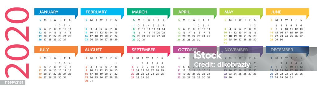 Week View 2020 2020 Year Calendar Vector Illustration Week Starts On Sunday Stock ...