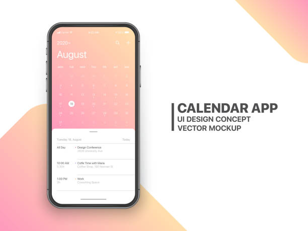 ilustrações, clipart, desenhos animados e ícones de vector design calendar app ui ux concept - agenda de telefones