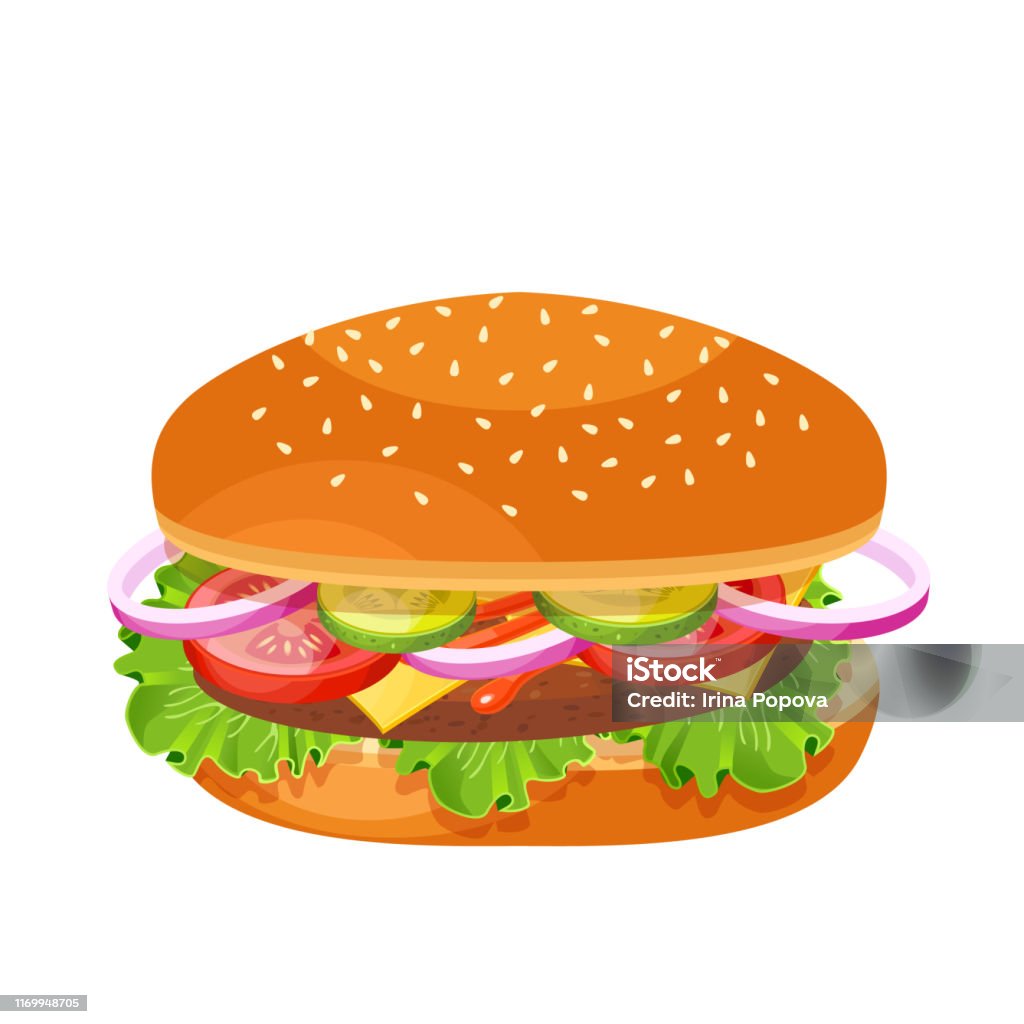 Vector Vẽ Hamburger Với Phô Mai Cà Chua Rau Diếp Hành Tây Catsup ...