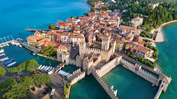 Photo of Aerial view to the town of Sirmione, popular travel destination on Lake Garda in Italy