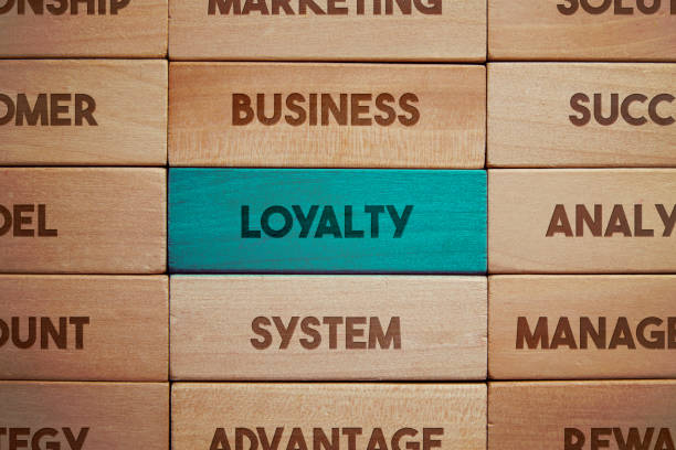 loyalty related words on wooden blocks - block puzzle organization solution imagens e fotografias de stock