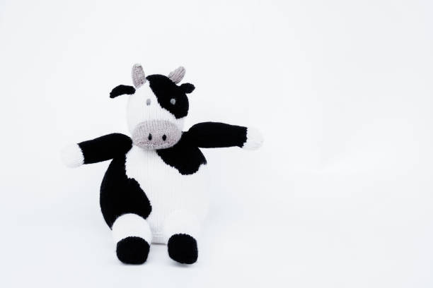 Doll cow Black and white Stuffed Dairy cow (Dairy cattle) isolated on white background