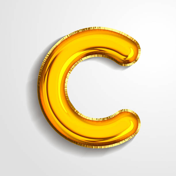 istock Gold metallic helium alphabet balloon foil letter C realistic 3d render air balloon. Collection of golden balloon alphabet Vector illustration. 1169961306