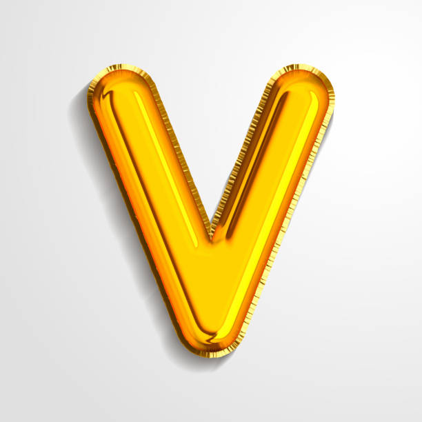 istock Gold metallic helium alphabet balloon foil letter V realistic 3d render air balloon. Collection of golden balloon alphabet Vector illustration. 1169962194