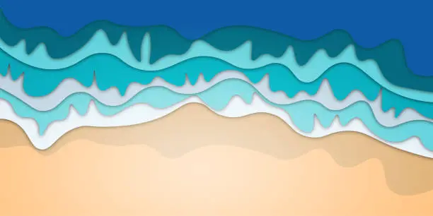 Vector illustration of Sean or ocean water background. Papercut cartoon illustration with multilayered effect