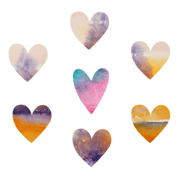 istock Hand painted gentle watercolor hearts for Valentines Day or wedding. Suitable for package, paper, textile or fabric. Set of six hearts. 1169969951