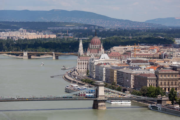View at Budapest with hungarian parliament building and chain bridge
