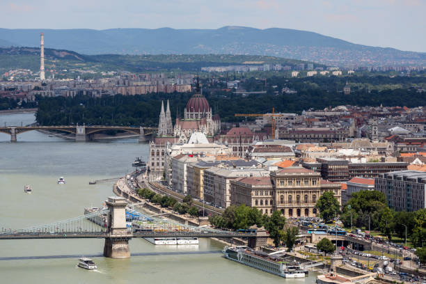 View at Budapest with hungarian parliament building and chain bridge