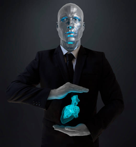 киборг доктор показаны виртуальное сердце - teaching blue business businessman стоковые фото и изображения