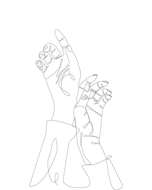 continuous single non-painted one-line intertwined hands of a woman drawn by hand picture silhouette. Line art. hands woven vector illustration. Simple, minimalistic art. Black and white one linear continuous single non-painted one-line intertwined hands of a man and a woman drawn by hand picture silhouette. Line art. hands woven. Vector illustration. Modern continuous line. Continuous One Line drawing. Abstract Vector. Great for home decor such as posters, wall art, tote bag, t-shirt print, mobile case non gender figure stock illustrations