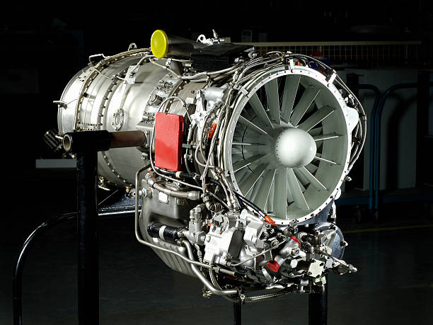 Gas turbine engine on stand Rebuilt, aircraft gas turbine engine on stand. gas turbine stock pictures, royalty-free photos & images