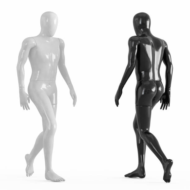 istock Black and white mannequin made of glossy plastic go towards each other 3d 1169981933