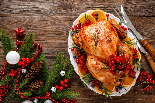 Christmas turkey. Traditional festive food for Christmas or Thanksgiving