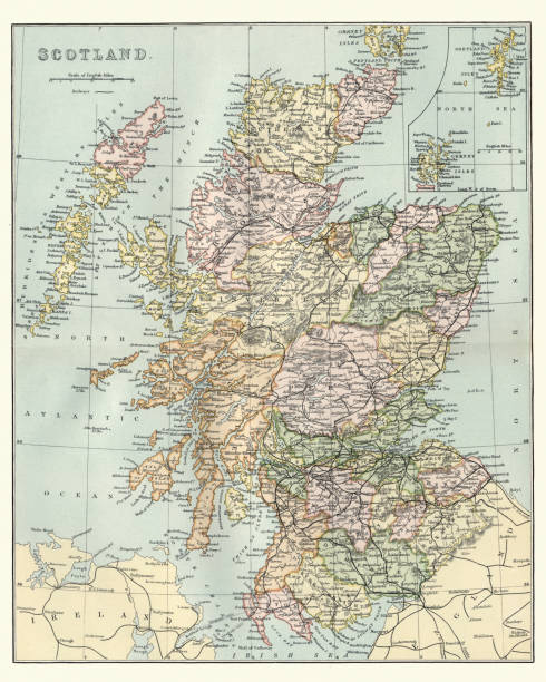 antyczne mapy szkocji i wysp szetlandzkich - shetland islands stock illustrations