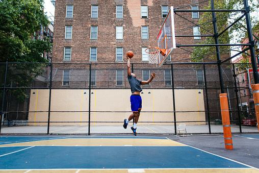 Street basketball . Basketball ball and basketball hoop