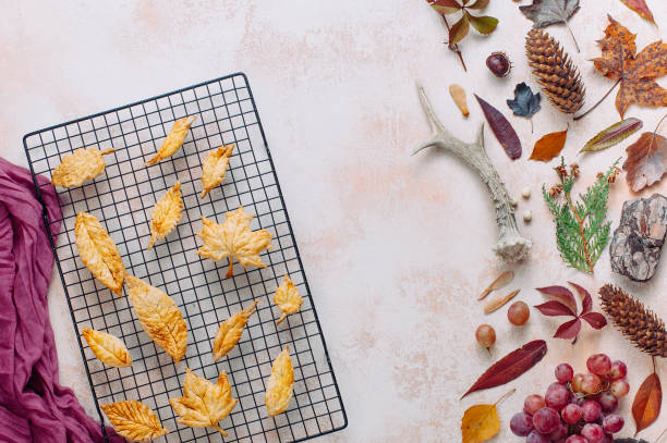 istock Autumn leaves shape cookies on the pastry lattice 1169985667