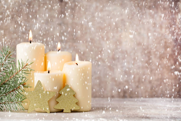 istock Christmas candles and lights. Christmas background. 1169985719